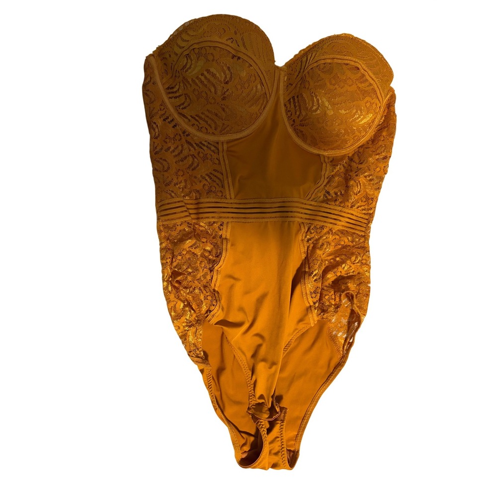 Mustard Yellow Lace Bustier Bodysuit Padded Underwire Snap Crotch 1X 4531XBS-703